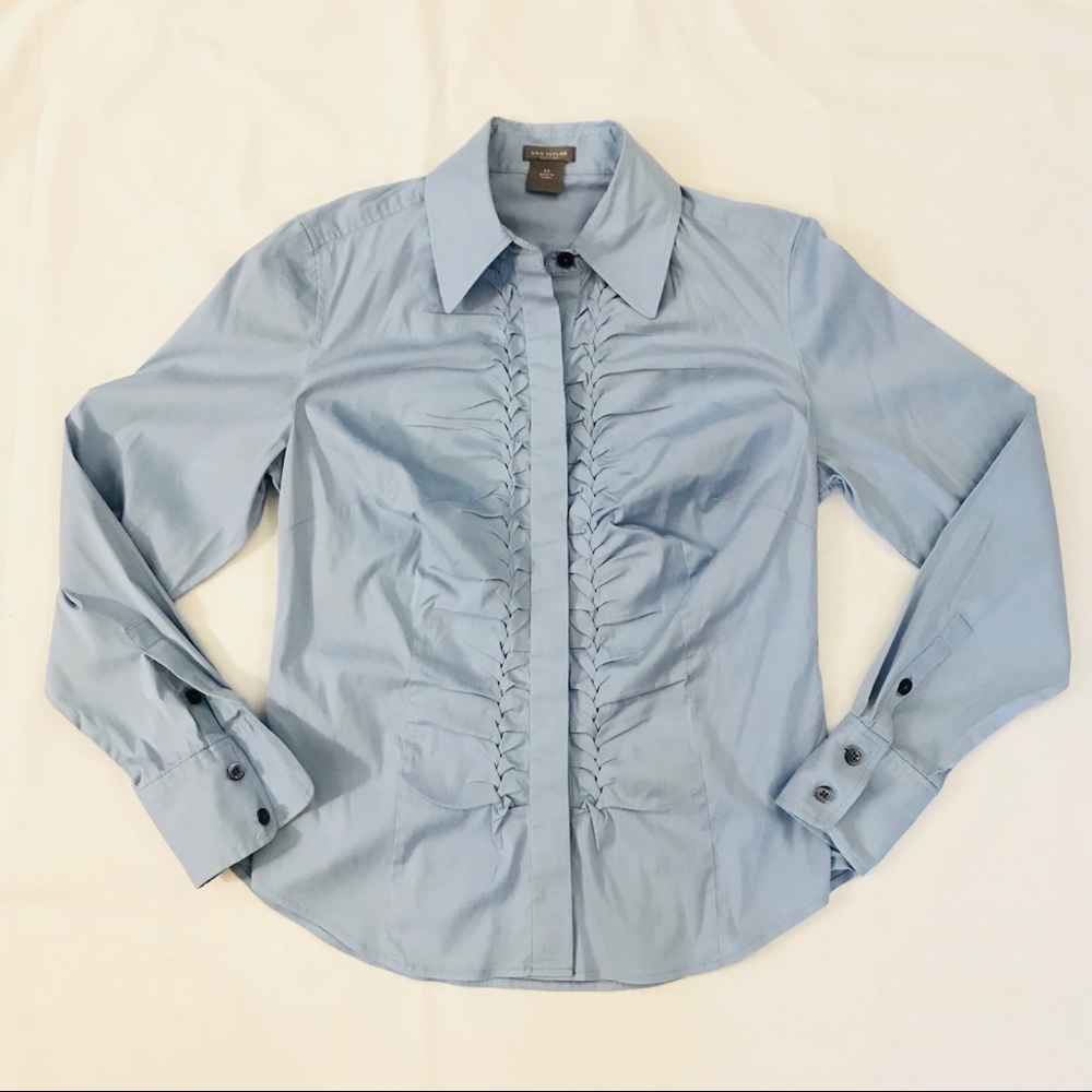 Ann Taylor Button Down Shirt Braided Front Fitted